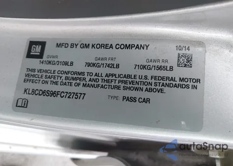 2015 Chevrolet Spark 1Lt Cvt z USA, uszkodzony, nr VIN KL8CD6S96FC727577